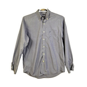 Nautica Button Down Shirt Men's Large Slim Fit Blue Stripe Cotton Preppy Work